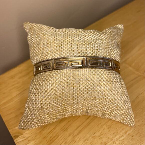Greek Key Meander Sterling Bangle Bracelet Signed Mexico - Picture 1 of 9